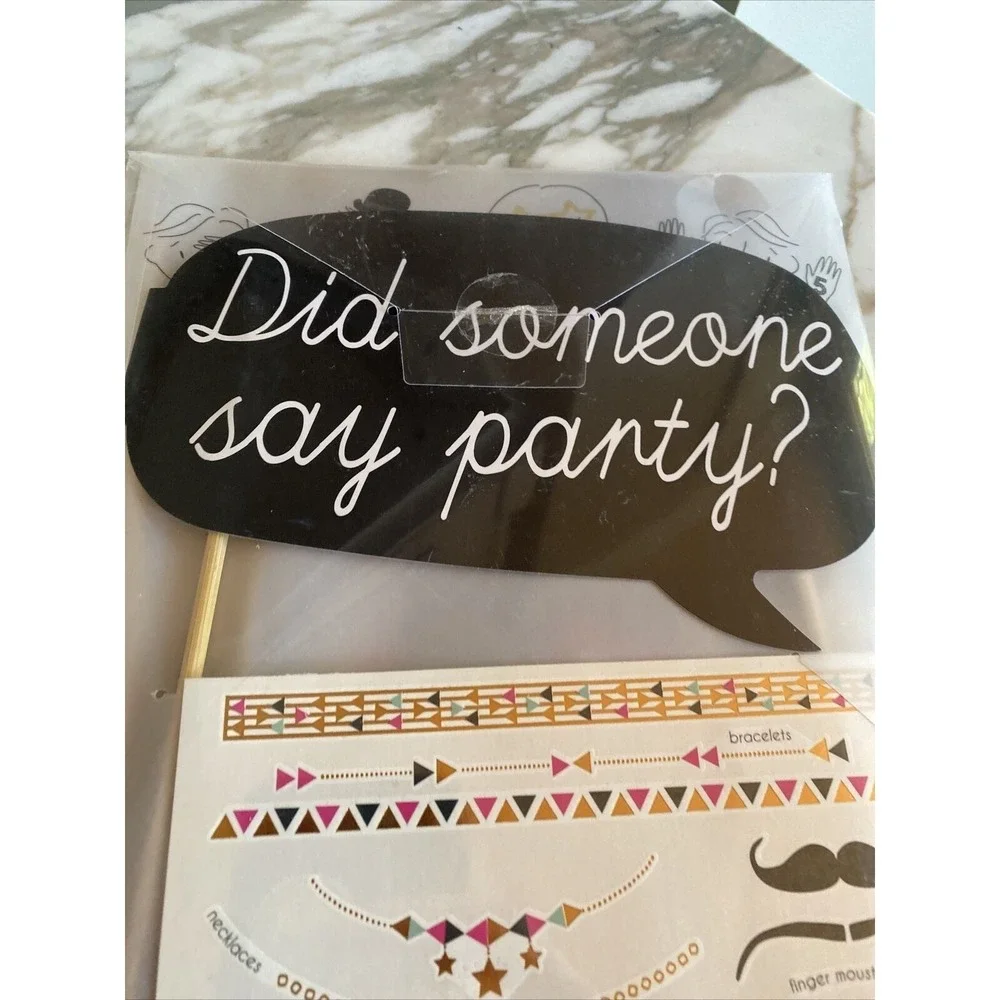 Meri Meri Party Props & Tattoo Set With Bow Tie Mustache Hat & Gold Glitter Star